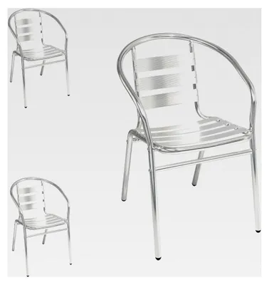 Produktbild von 3 Stück stabile Aluminium Bistrostühle stapelbar für Garten, Terrasse und Balkon