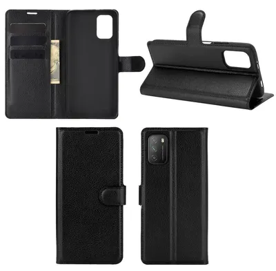Produktbild von Für Xiaomi Poco M3 / Redmi 9T Handy Tasche Schwarz Etuis Kunst-Leder Cover Hülle Case Neu