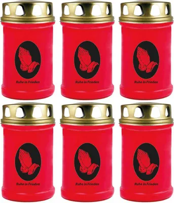 Produktbild von Grabkerze Rot 6er Pack, Brenndauer: 48 Stunden ( je Kerze ), Motiv: Hände