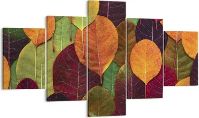 Produktbild von Bild auf Leinwand - Leinwandbild - 5 Teile - Herbst Blätter Grafiken - 125x70cm - Wand Bild - Wanddeko - Wandbilder - Leinwanddruck - Bilder - Wanddekoration - Leinwand bilder - EA125x70-4635