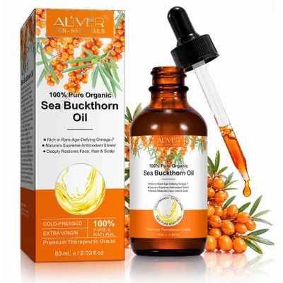 Imagen del producto de Aceite de espino amarillo. Para piel, cabello y uñas. Apto para el cuero cabelludo. Exprimido en frío. Vegano. 60 ml