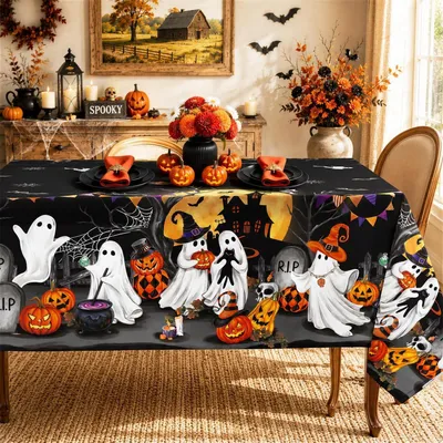 Produktbild von Tischdecke Halloween Kürbis Geist Polyester 152 x 264 cm Waschbar