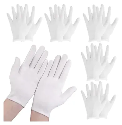 Produktbild von Weiße Baumwollhandschuhe, 10 Paar, Weiche und Atmungsaktive Unterziehhandschuhe für Hautpflege und Schmuckuntersuchung