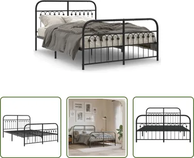 Produktbild von The Living Store Bettgestell mit Kopf- und Fußteil Metall Schwarz 140x190 cm