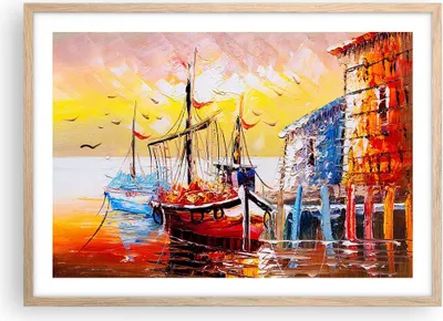 Produktbild von Gerahmtes Poster - Rahmen in heller Eiche - Boot Segel Meer - 70x50 cm - Wand Bild - Wanddeko - Wandbilder - Kunstposter - Wandposter - Bilderrahmen - Bilder - Kunstdruck - Wandbild - P2NAA70x50-3435