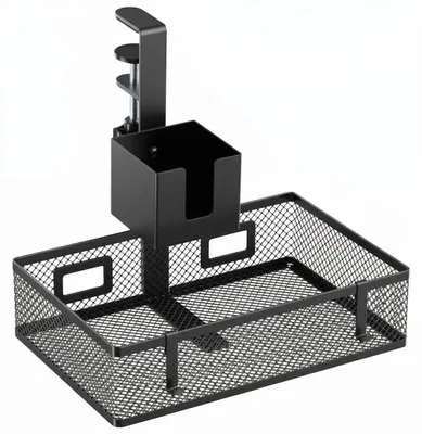 Produktbild von Drehbarer Kabelorganizer unter dem Schreibtisch Spacetronik SPB137B 3-in-1 schwarz