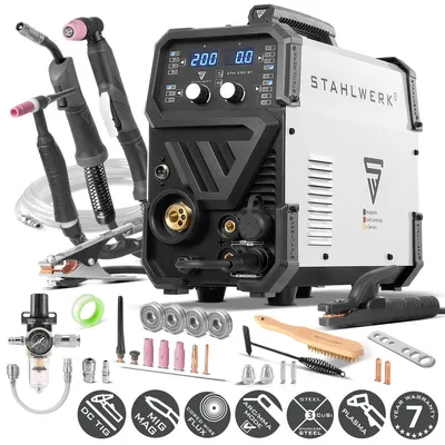 Zdjęcie produktu dla Spawarka łukowa w osłonie gazu STAHLWERK 4 w 1 combi CTM-250 ST - TIG, MIG/MAG, MMA, FLUX (drut proszkowy) do 200A, CUT do 45A, zdolność cięcia do 14mm