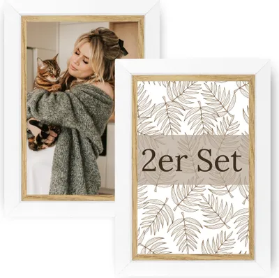 Produktbild von Bilderrahmen Set 15 x 20 cm Natur Weiß Holzrahmen mit Glas