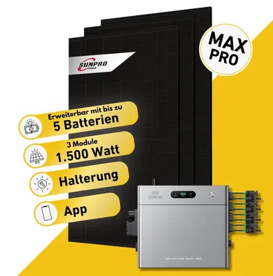 Produktbild von 1500 Watt, Bifazial Komplettset, Balkonkraftwerk, Zendure Solarflow 2400 Pro