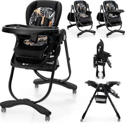 Produktbild von COSTWAY Baby Hochstuhl klappbar, Kinderhochstuhl mit verstellbarer Höhe, Rückenlehne & Fußstütze für 6–36 Monate (Schwarz)