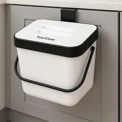 Obrázek produktu pro YourCasa® 7L koš na biologický odpad s držákem a sítkem do kuchyně – nepropustný pro pachy a vhodný do myčky nádobí, bílý
