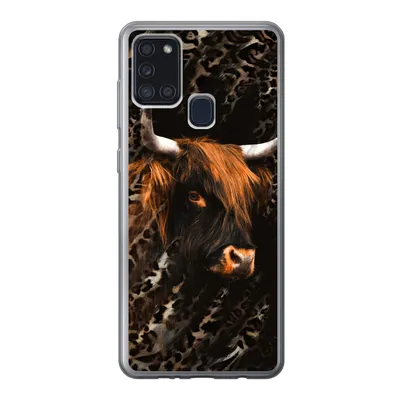 Produktbild von MuchoWow® Handyhülle Schutzhülle Hülle für Samsung Galaxy A21s Schottischer Highlander - Pantherdruck - Schwarz Silikon Softcase Handy Hülle - Hartschale