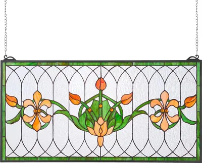 Zdjęcie produktu dla Witraż - Panel okienny do zawieszenia - W stylu Tiffany - 81 x 43,3 cm - Prostokątny - Z łańcuszkiem - Vintage design - Wielokolorowy