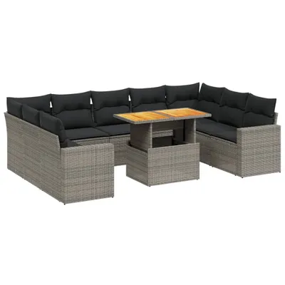 Produktbild von vidaXL 10-tlg. Garten-Sofagarnitur mit Kissen Grau Poly Rattan