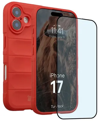 Produktbild von Robuste Handyhülle + gehärtetem Glas für iPhone 17, Bizon Tur Pack, Rot