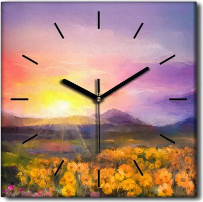 Produktbild von Coloray Uhr auf Leinwand 30x30 cm Wand Uhr Dekoration Wohnzimmer Segeltuch schwarze Hände -Pflanzengänseblümchenwiese.
