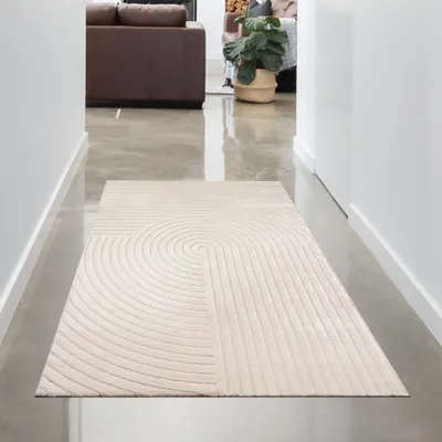 Obrázok produktu pre Béžový koberec so zaoblenými líniami pre štýlové obývacie izby Veľkosť - 80 x 150 cm