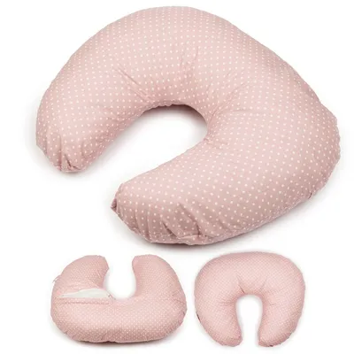 Image de Coussin d’allaitement Flumi forme rogal, rose à pois