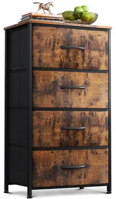 Produktbild von Schmale Kommode mit 4 Stoffschubladen, Retro Vintage, 40x30x80 cm