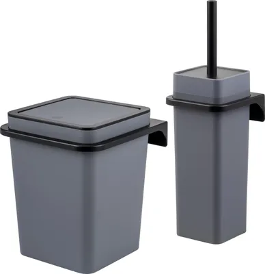 Produktbild von bremermann 2tlg. Bad-Set SAVONA Softtouch inkl. Wandhalterung, Kosmetikeimer und Toilettenbürstenhalter, eckig - grau