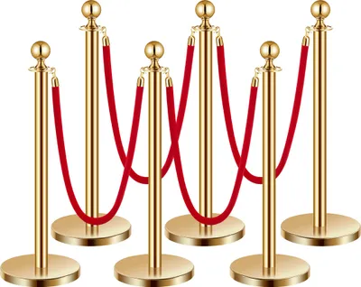 Produktbild von VEVOR Absperrpfosten Absperrung (6 Stk.) zur Steuerung von Menschenmengen mit 4 roten Samtseilen (1,5 m lang), Absperrständer aus Edelstahl mit nachfüllbarem Sockel für Ausstellungen Golden
