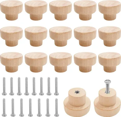 Produktbild von 15 Stück Möbelknöpfe Holz, Holzknöpfe Kommode, Knauf Ho-lz Schrankknöpfe Knauf für Schrank Holz Natur Schubladengriffe für Schränke und Schubladen, Runde Holzknöpfe, rund 25 x 35 mm