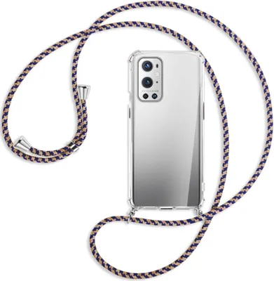Produktbild von Handykette Backcover-Schutzhülle mit Band (Metall silberfarben) für OnePlus 9 - blau+beige