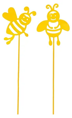 Produktbild von 2er Set Blumenstecker Biene aus Metall für Garten und Dekoration, gelb, H37,5 cm