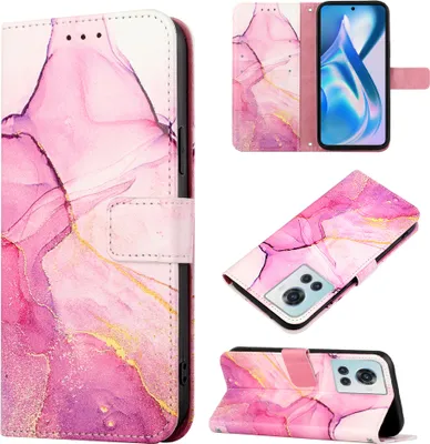 Produktbild von OnePlus Ace Hülle, Marmor Motiv Kunstleder Tasche Wallet Kartenfächer mit Standfunktion Klapp Schutzhülle für OnePlus Ace 5G Rosa