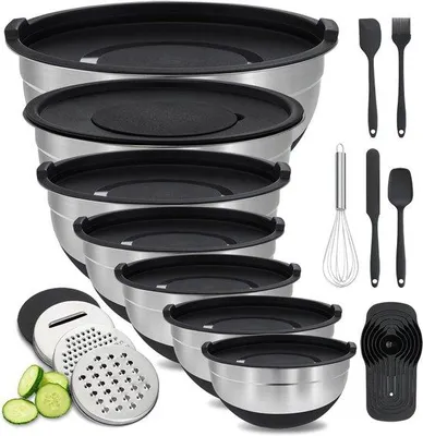 Produktbild von Famanu Rührschüsselset 7-teilig - Edelstahl mit Deckel und Raspeln