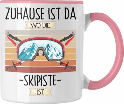 Produktbild von Trendation - Ski Tasse Geschenk Geschenkidee Lustiger Spruch Zuhause Ist Da Wo Die Skipiste Ist Skifahrer (Rosa)
