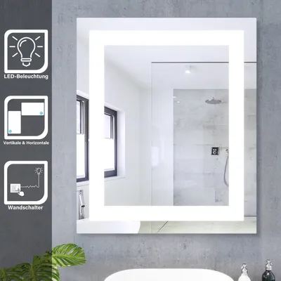 Obrázek produktu pro Koupelnové zrcadlo SONNI 60 x 50 cm s úsporným LED osvětlením Vestavěný matný světelný pás Bezměděné a bezolovnaté zrcadlo Zrcadlo na stěnu IP44