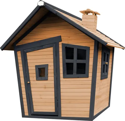 Produktbild von AXI Spielhaus Alice aus  Holz | Outdoor Kinderspielhaus für den Garten in Grau & Braun | Gartenhaus für Kinder mit Fenstern