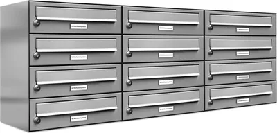 Produktbild von 12er V2A Edelstahl Wandbriefkasten Anlage 12 Fach Briefkasten Postkasten