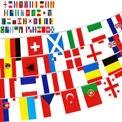Immagine prodotto di Ghirlanda di bandiere del mondo, 13 metri, 50 bandiere per decorazioni