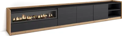 Produktbild von TV-Schrank, Lowboard, 310x37x50cm, Für TV-Geräte bis zu 80", Elektrokamin., Schwarz Eiche