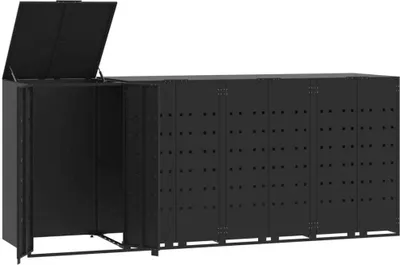 Produktbild von vidaXL Mülltonnenbox für 4 Tonnen Schwarz 276x79x117 cm Stahl
