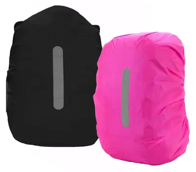 Obrázek produktu pro Pláštěnka na batohy, voděodolná, s reflexními prvky, objem 15-100 litrů, černá+růžová, sada 2 kusů
