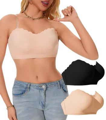 Imagen del producto de Sujetador sin tirantes, de una sola pieza - Top tipo corpiño - Sujetador sin aros - Tirantes removibles - Tallas S-XL - Cómodo e invisible