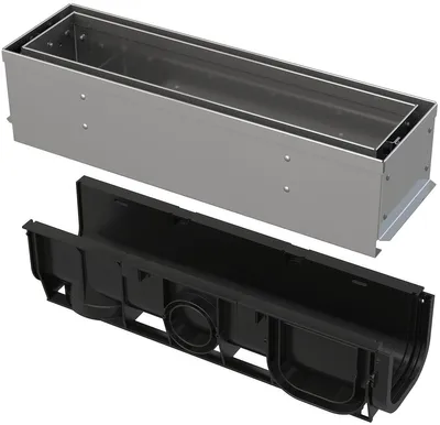 Productafbeelding van Buitenafvoerput Alcadrain (Alcaplast), spleetmodel met asymmetrische inspectieopening van 100 mm, roestvrij staal, model AVZ101S-R321R