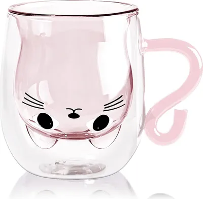 Produktbild von Katze Süße Tassen,Doppelwandige,Glas,mit Henkel Katze Geschenk,Katze Tee Kaffeetasse,Milchtasse,für Cappuccino,Latte Macchiato,Tee, Milch, EIS, Bier, Geburtstag Valentinstag Geschenke