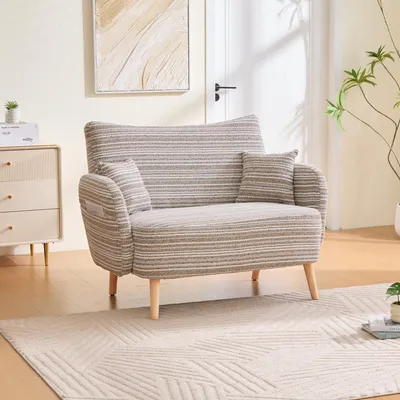 Image de OKWISH Canapé 2 Places Tissu Bouclé - Accoudoirs Confortables et Pochette Latérale - Coussin Rembourré Mousse - 121x81,5x87 cm - Marron