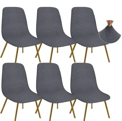 Obrázok produktu pre Poťahy na jedálenské stoličky, vzor Jacquard, hrubšie, elastické, nízky operadlo, sivá farba, sada 6 kusov