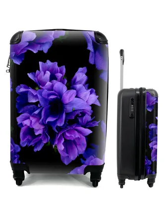 Produktbild von MuchoWow® Koffer Handgepäck Trolley Rollkoffer Kleine Reisekoffer mit 4 Rollen - Muster - Blumen - Lila - Cabin Size < 55x40x23 cm & 55x40x20 cm - Fotokoffer - Kabinenkoffer - Boardgepäck - Reise-Box - Reisekoffer - Reisegepäck - Koffer mit Bild - Trolley für Kinder