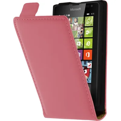 Produktbild von PhoneNatic Kunst-Lederhülle kompatibel mit Microsoft Lumia 435 - Flip-Case pink + 2 Schutzfolien
