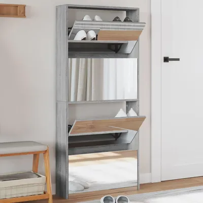 Obrázek produktu pro Botník čtyřpatrový zrcadlo bílý 63 x 17 x 134 cm Šedá sonoma