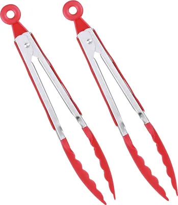 Produktbild von Servierzange rot 26cm - Edelstahl mit Silikongriffeinlagen und BPA freien Kunststoffspitzen - 2 Stück
