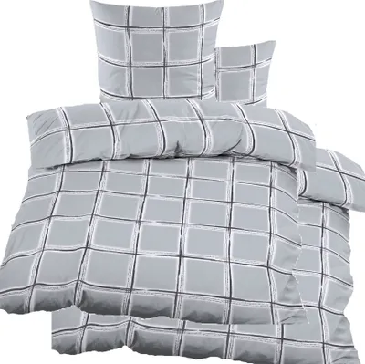 Produktbild von 4-tlg. Biber Winter Bettwäsche 2x (135 x 200 + 80x80 cm), 100% Baumwolle, hellgrau, kariert