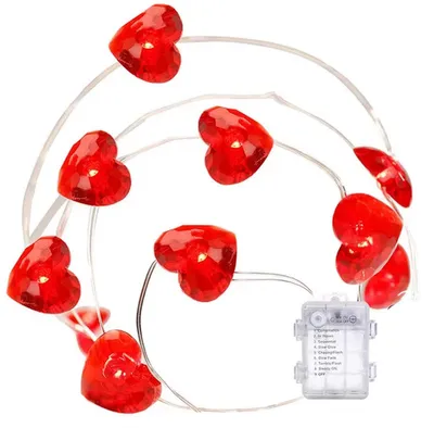 Productafbeelding van Mini-LED hartjesketting – Hartjesverlichting – Decoratie voor bruilofttafel – Mini-lichtjes – Kleine ketting – Rood hart – 10 hartjes – Zonder batterijen – CHPN