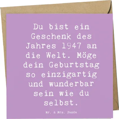 Produktbild von Mr. & Mrs. Panda Klappkarte Spruch 1947 Geburtstag - Lavendeltraum - Geschenk, Jahrgang, Geburtstagsglückwünsche, Glückwunsch, Geburtstagsgeschenk, doppelkarte, Feier